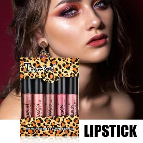 5pcs/set Matte Lipstick Set Velvet Lip Glaze Color Charm Lasting Non-fading Lip Makeup SK88