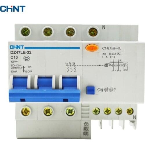 CHINT Earth Leakage Circuit Breaker 10A DZ47LE-32 3P+N C10 Low Voltage Circuit Breaker Home Air Switch
