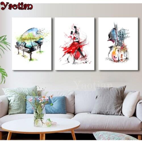 New 5d Diamond painting Piano guitar 3 Piece Diamond Puzzle 3d Pictures Diamond Mosaic Christmas Gift ,Couple dancing
