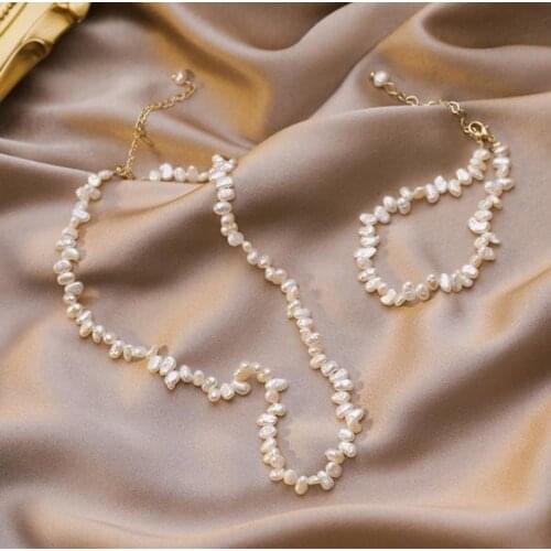 New Favorite Pearl Necklace Bracelet Fine Jewelry Set Classic Irregular Choker Freshwater Pearls For Wedding Party Lady Gift