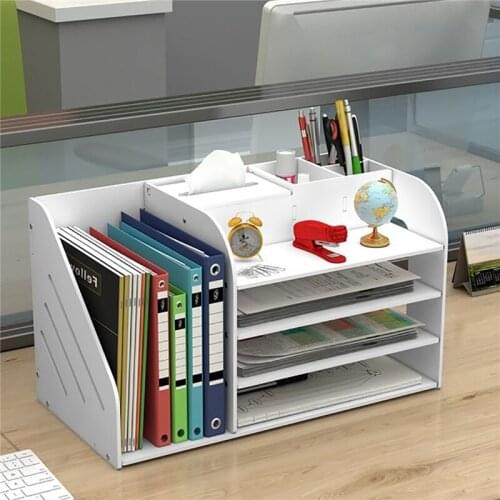 Office Supplies Desktop Storage Rack Multifuntion Assembly Organizer Shelf for Folder Magazine Newspaper Bookshelf Office Holder