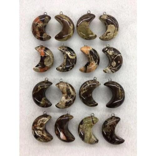 Wholesale 10pcs/Pack Natural Crazy Agates Bead Pendant,Moon Shape Gem Stone Jewelry Necklace DIY,30x12mm
