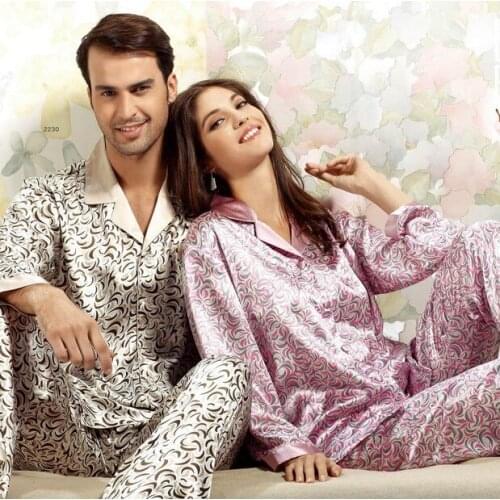 Art, 100% authentic mulberry silk pajamas for men and women lovers suits Printed pure silk leisurewear, 2248