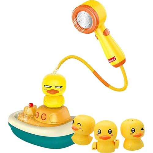 2021 Childrens Day Gift Baby Bathtub Bath Jet Gun Duck Toy Rotating Fountain Duck Sprayer Duckling Boat Shower Head Toddler