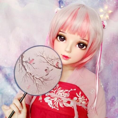 Shi-07)Female Sweet Girl Resin Half Head Kigurumi BJD Eyes Crossdress Cosplay Japanese Anime Role Lolita Mask With Eyes And Wig