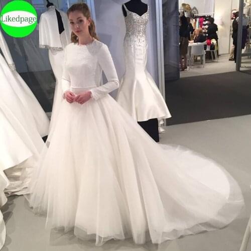 Long Sleeve Wedding Dress Simples Vestidos De Novia Vintage Lace Boda Bride Gown 2021 Robe Mariage Trouwjurk Abito Da Sposa