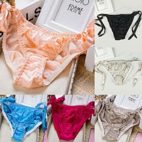 WomenS Lace Up Underwear 2021 Hot Sale Fashion And Sexy Low Waist Imitation Silk Traceless Briefs Sexy Temptation Underwear