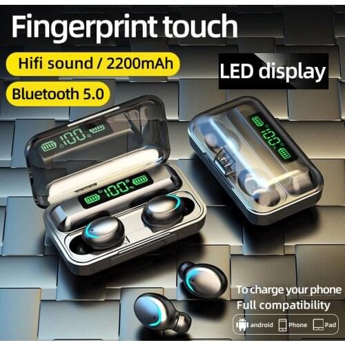 TWS F9 Earphone V5.0 Stereo Wireless Headset Sport Waterproof Bluetooth-compatible Earphones Mini Touch Control Noise Cancelling
