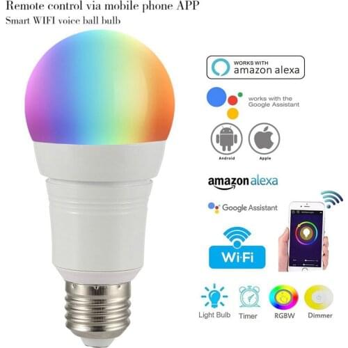 10W WiFi Smart Light Bulb B22 E14 E26 E27 LED RGB Lamp with Alexa Google Home 85-265V Dimmable Timer Function Magic Bulb