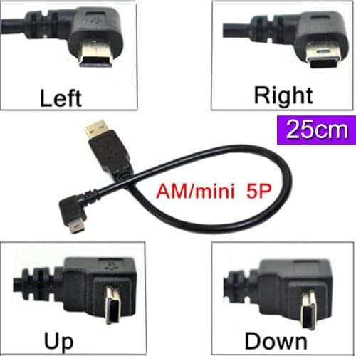 USB Mini 5Pin 5P 90° angle Male to USB 2.0 A male plug Cable 0.25m