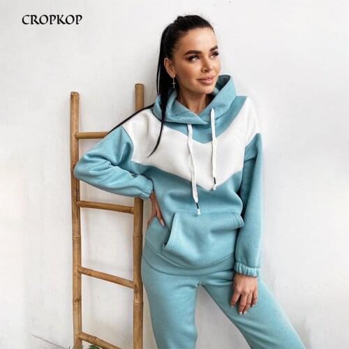 Spring Autumn Set Women 2 Pieces Tracksuit Fashion Color Block Hoodie Casual High Waisted Pants Elegant Female Sports Suit 2021