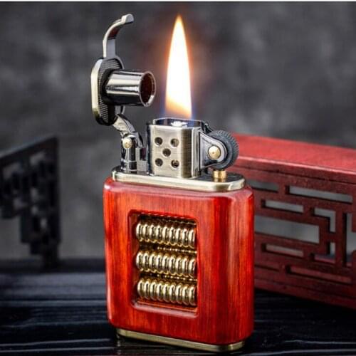 Kerosene lighter windproof rosewood retro wood personality creative cigarette lighter pure copper wood high quality lighter