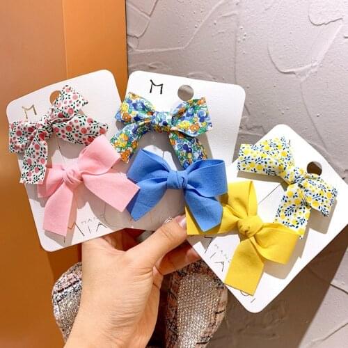 1 pair Lovely Kawai Children Girls Bow Printted BB Hair Clips Hairpins Sweet Hair Accessories Korean Style Hairgrips Headwear