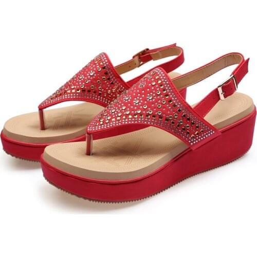 2021Summer Women Fashion Crystal Sandals Wedge Thick Bottom Plus Size Shoes Comfortable Womens Foam Platform Sandals