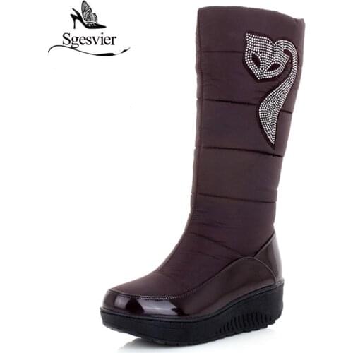 SGESVIER Womens Boots Mid-Calf Winter Shoes Thick Plush Non-Slip Waterproof Platform Snow Boots For Women Botas Mujer OX050