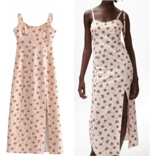 ZA womens new French Minor floral print linen dress HH7385085721