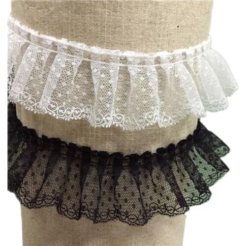 1Yard 91cm Pleated Tulle Lace Fabric High Quality 5cm Applique Collar Ribbon Dot Lace Trim Sewing Guipure Craft Supplies QT1