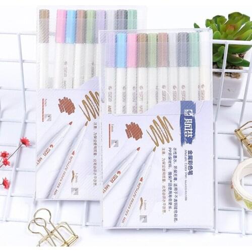 10PCS/SET Kawaii Watercolor Metal Ink Highlighter Pen Marker Writing Brush Set Drawing School Office Supplies Stationery sl1670