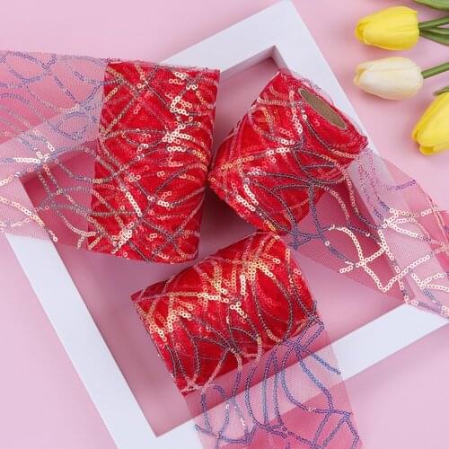 10yard Wavy Embroidery Sequin Tulle Spool Fabric Ribbon DIY Craft Manual Material Headwear Baby Shower Wedding Party Decoration