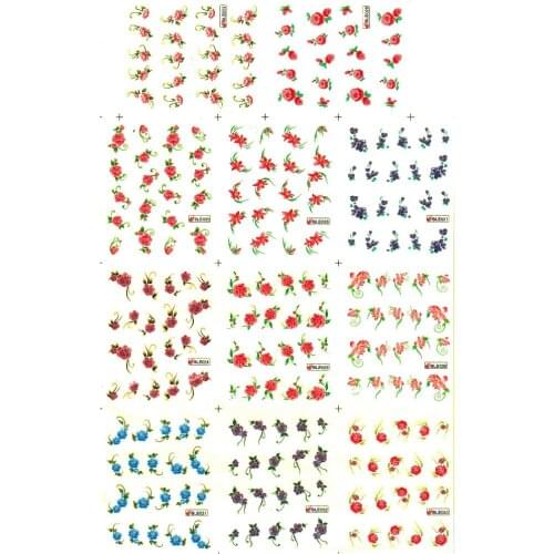 11 PACKS/LOT UPRETTEGO NAIL ART BEAUTY WATER DECAL SLIDER NAIL STICKER FLOWER BLUE PURPLE RED PINK BLE23-33