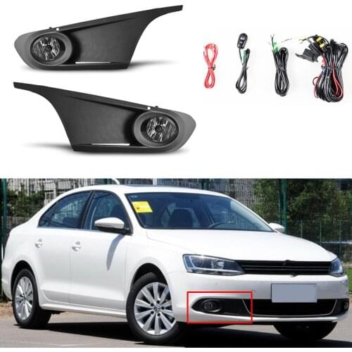 1Pair 12V Car Front Bumper Fog Lights Lamp Grilles Harness for VW Jetta 6 MK6 2011 2012 2013 2014 Driving Foglight Lamp Cover