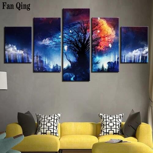 5pcs Diamond Embroidery Fantasy tree Scenery Diamond Painting Full Square round Picture Of Rhinestones Mosaic Wall Decoration