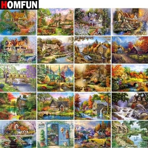 HOMFUN Diamond Painting Cross Stitch "Forest house view" Full Square Round Diy 5d Diamond Embroidery Picture Rhinestone Art