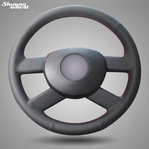 Shining wheat Hand-stitched Black Leather Car Steering Wheel Cover for Volkswagen VW Polo 2003-2006