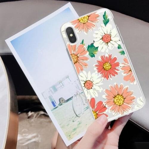 DIFFRBEAUTY Phone Case For iPhone XR 6 6s 7 8 Plus X XS MAX 5 5S SE Cute Flower Transparent Soft Phone Cover For iPhone 8 7 Plus