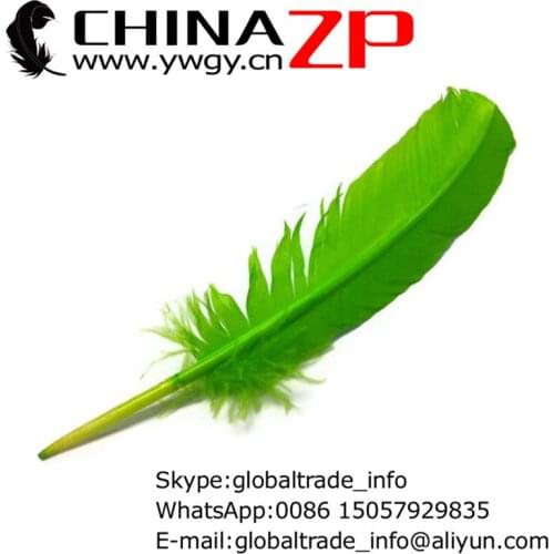 CHINAZP Factory 50pcs/lot 30~35cm(12~14inch) Length Exporting Good Quality Dyed LIME GREEN Turkey Rounds Quill Feathers