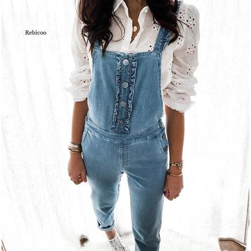 Jeans jumpsuit Women Summer New Fashion Bleached Washed Do Old Ankle-Length Pants One piece Overall Bodycon Romper Outfit