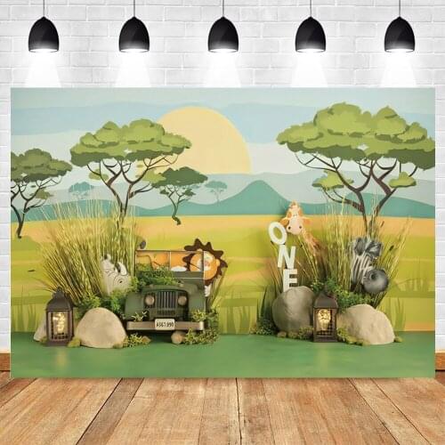Safari Party Wild Newborn Baby Shower Birthday Photography Backdrops Photographic Background Vinyl Polyester Photozone Banner