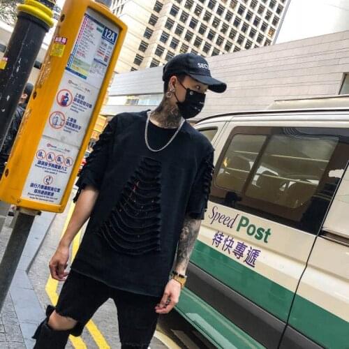 Hip Hop T-shirts Men Harajuku Oversized Tops Tee Japan Tshirt Streetwear Casual High Street T Shirts Black Punk T Shirts Boy