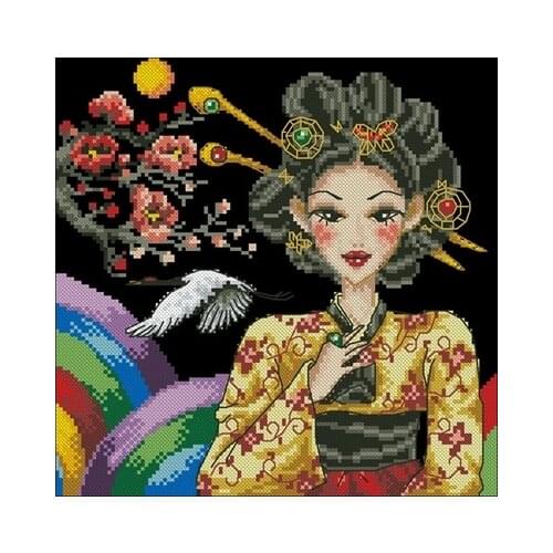 Characters - Korean women Cross Stitch Set DIY Kit Embroidery Needlework Craft Packages Cotton Fabric Floss