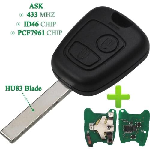 Bilchave 2 Buttons ASK 433Mhz PCF7961 Chip Remote Control Car Key Fob For PEUGEOT 207 307 With HU83 Uncut Blade Replacement
