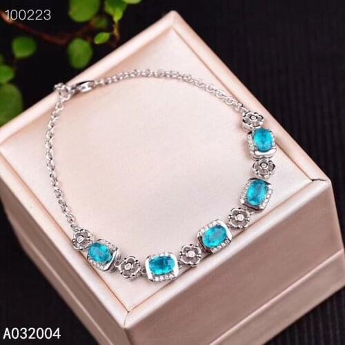 KJJEAXCMY Fine Jewelry 925 Sterling Silver inlaid gemstone Apatite women hand bracelet luxury support detection