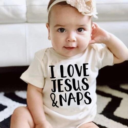0-24M Newborn Toddler Baby Girl Short Sleeve Romper Boys Clothes I Love Jesus & Naps Printing Outfit Toddler Fashion Bodysuit