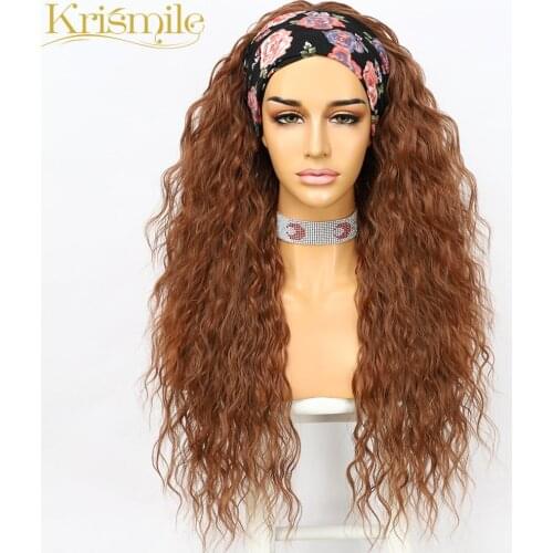 Kinky Curly Brown Headband Red Wig Long Daily Party Travel Holidays No Gel Glueless Wig for Women Drag Queen with 2 Free Bands