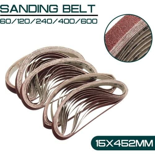 15x452mm Sanding Belt 60-600 Grit 10pcs for M10 Sander Adapter Polishing Machine Abrasive Tools