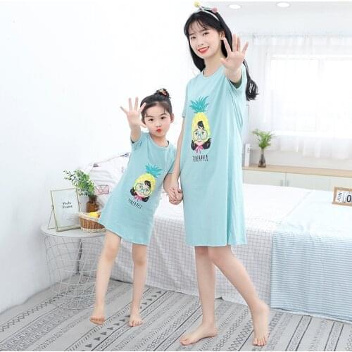 Summer Nightdress Cotton Short Sleeve Thin Girls Pajamas Baby Childrens Clothing Mother Daughter Family Matching Outfits