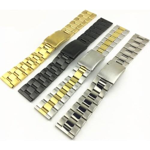 Stainless Steel Metal Strap Silver Watch Band Unisex Bracelet 18 20 22 24 26 28 30mm Watchband Watch Buckle black gold