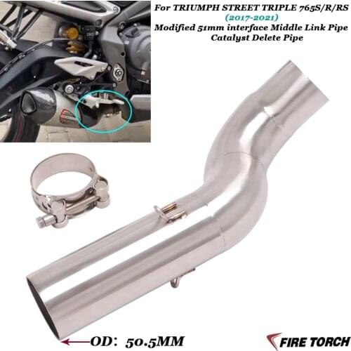 For TRIUMPH STREET TRIPLE 765S/R/RS 2017-2021 Motorcycle Exhaust Modified 51mm interface Middle Link Pipe Catalyst Delete Pipe