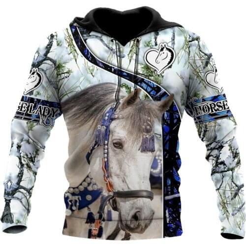 Fashion Harajuku sweatshirt beautiful white horse 3D full printed hoodie unisex autumn casual zipper hoodie streetwear pullover