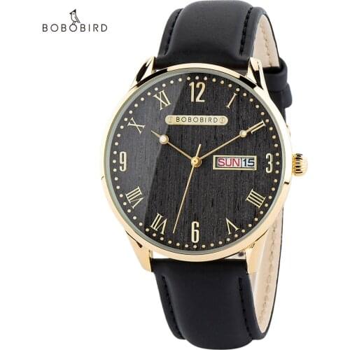 Men Wooden Watch Japanese Quartz Movement BOBO BIRD Top Simple Fashion Genuine Leather Male Clock In Gift Box relogio masculino