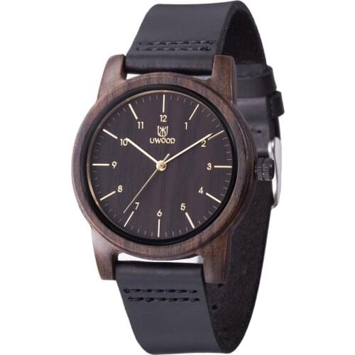 Mens Casual Leather Quartz Clock Male Sport Black Sandalwood Watches Free Shipping