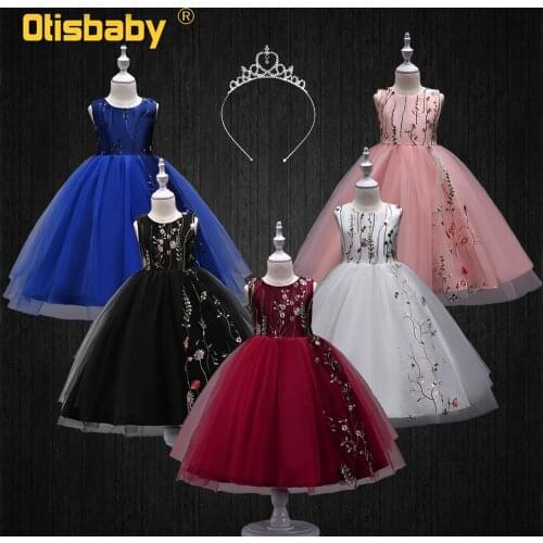 Girl Elegant Black Embroidered Dress Evening Party Kids Communion Dresses for Girls 13 14 15 Years Country Kids Graduation Gown
