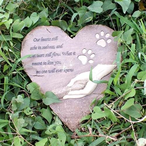 Resin Pet Memorial Stone Waterproof Paw Print Heart Shaped Dog Grave Marker Yard Tombstone Sympathy Gravestone Pets