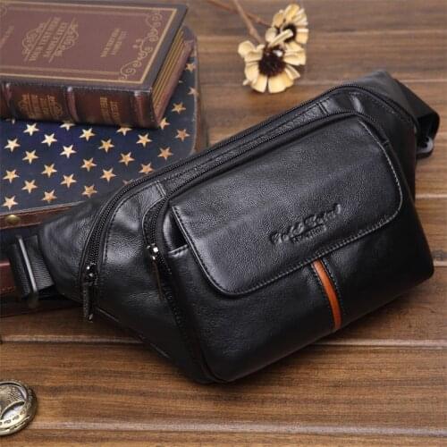 New genuine leather cowhide waist packs bags travel belt wallets mens fanny pack for men