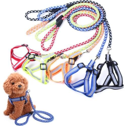 Adjustable Nylon Reflective Dog Harness Leash Lead Set For Small Medium Dogs Puppy Chihuahua Yorkie S M L
