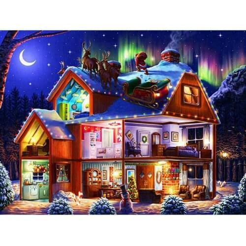SNA Christmas House beautiful natural scenery at night Diamond Painting with three kinds of diamond for your choose